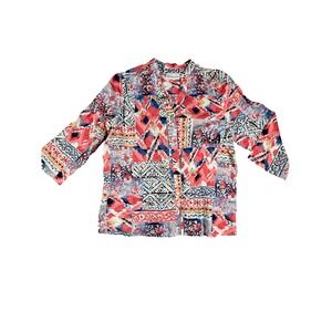 Alfred Dunner Womens Top Size 14 Button Front‎ 3/4 Sleeve Colorful Print